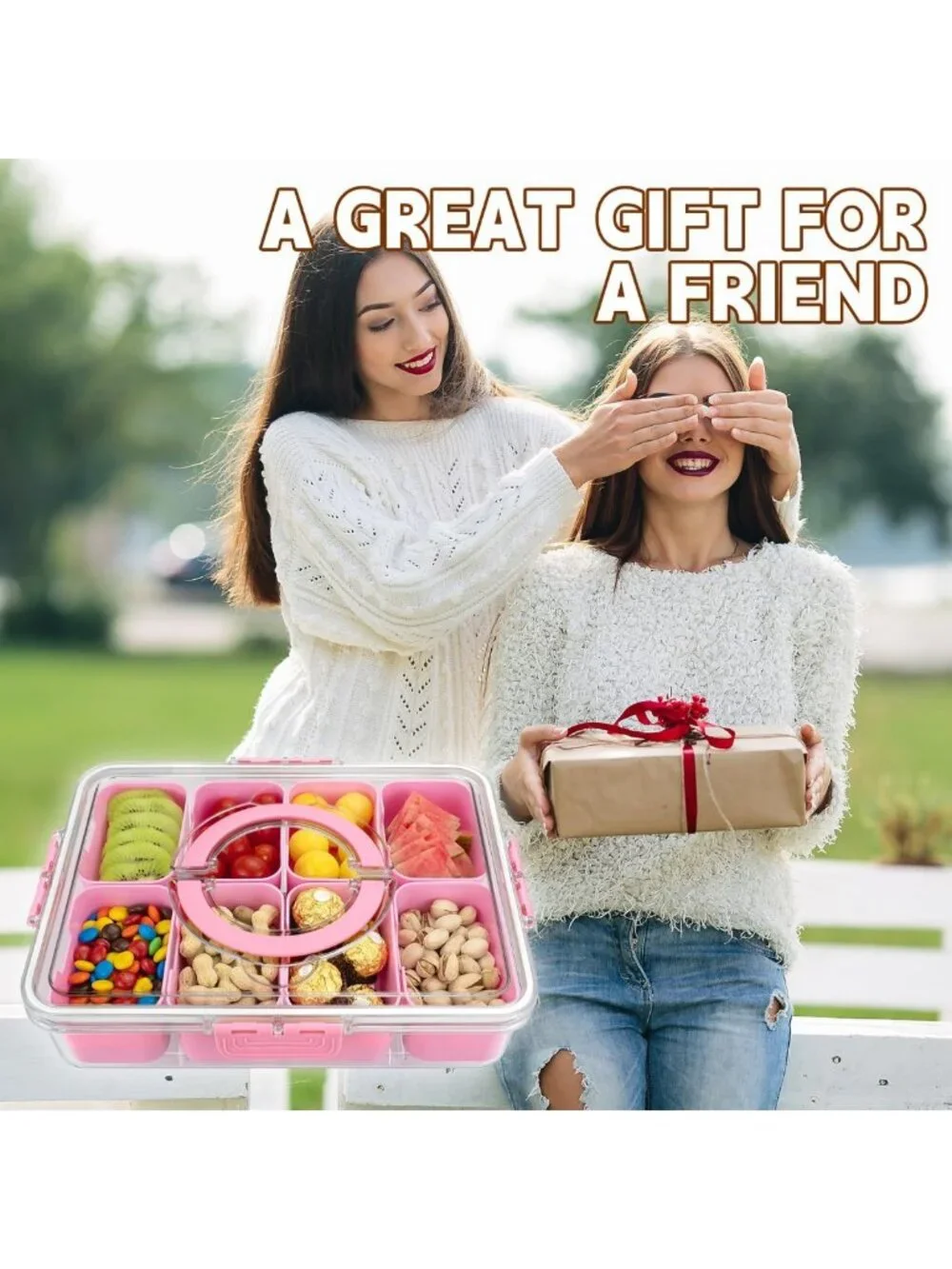 Versatile 8-Compartment Snack Tray with Lid & Handle - Perfect for Parties